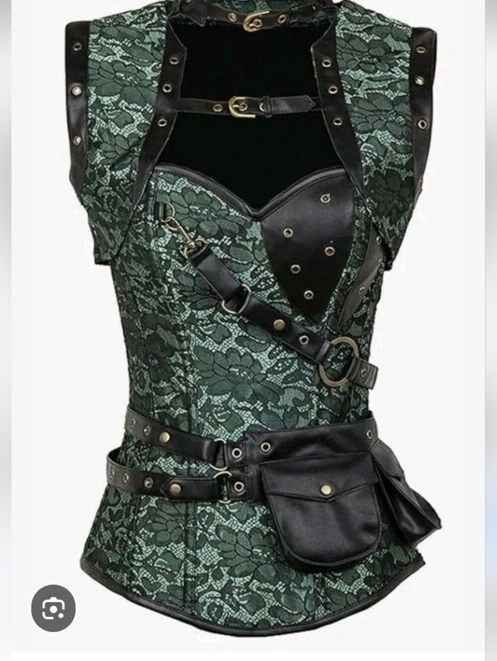Chairman Corset Gothic Renaissance Steampunk Green Black Faux Leather M NoCollar